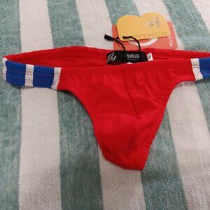 NWT BOYTHOR RED/WHITE/BLUE T-BACK SWIMSUIT, SIZE "L" (32"-34")